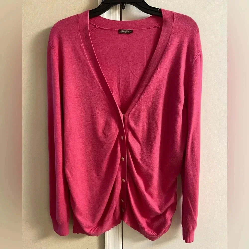 J. McLaughlin Pink Button Front Sweater Cardigan XL